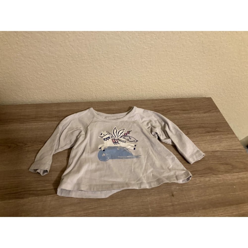 Tea Collection Top 3-6 Months Gray Pegasus Graphic Long Sleeve 100% Cotton